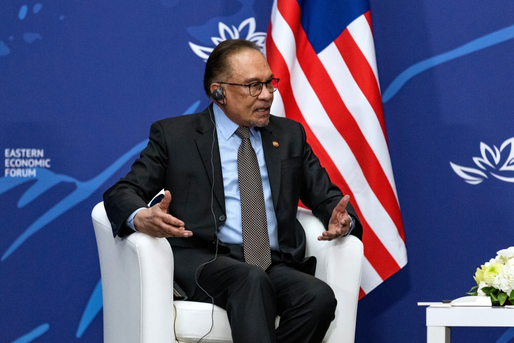 Prime Minister Datuk Seri Anwar Ibrahim speaks during a meeting with Russian President Vladimir Putin (not shown) on the sidelines of the 9th Eastern Economic Forum (EEF) in Vladivostok  Russia, on Sept 4, 2024. — Bernama pic