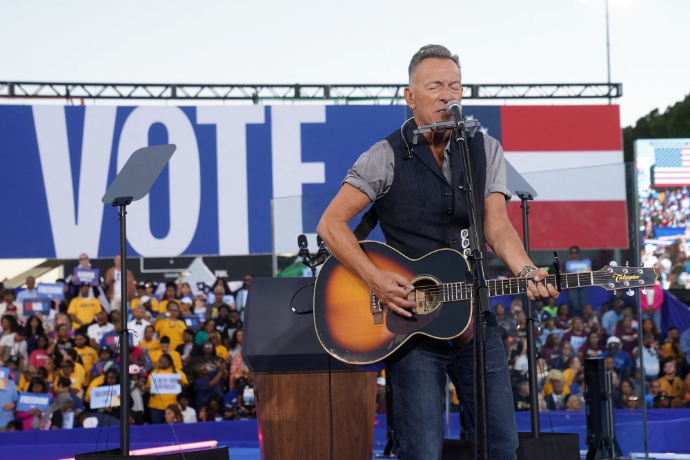 Bruce Springsteen performs during a rally for Democratic presidential nominee US Vice President Kamala Harris in Atlanta, Georgia October 24, 2024. — Reuters pic 