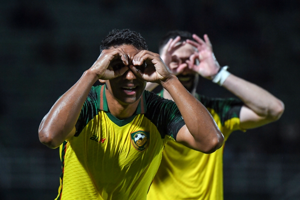 Kedah Darul Aman (KDA) FC player, Jose Cleylton De Morais Dos Santos, celebrates after scoring a goal against PDRM FC during the 2024/2025 Malaysia Super League match at Darul Aman Stadium in Alor Setar October 25, 2024. — Bernama pic
