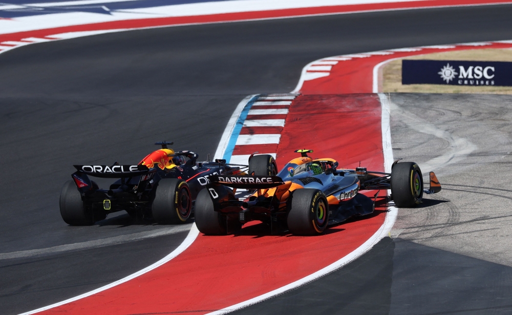 McLaren’s Lando Norris and Red Bull’s Max Verstappen in action during the Formula One United States Grand Prix in Austin, Texas October 20, 2024. — Reuters pic