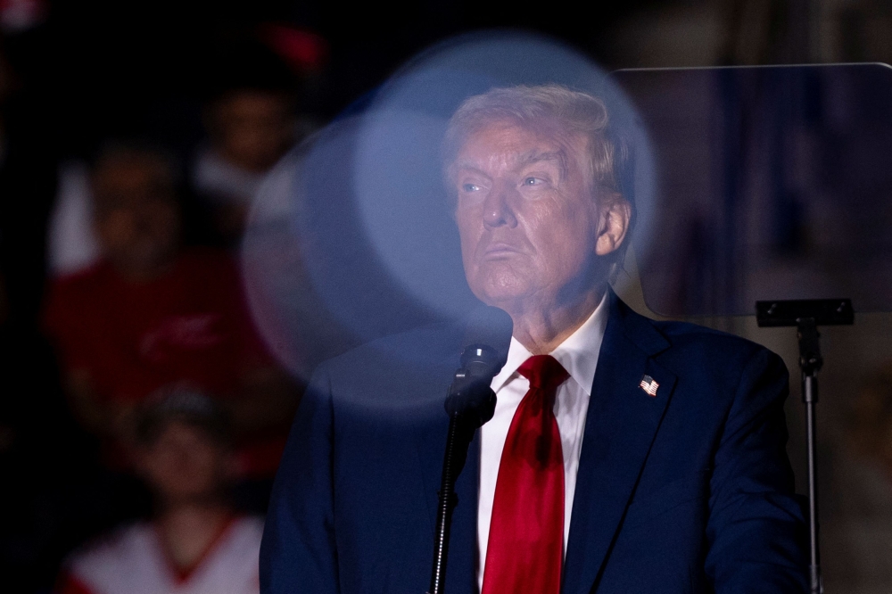 Republican presidential nominee and former US President Donald Trump speaks during an election rally in Atlanta, Georgia October 28, 2024. — Reuters pic  