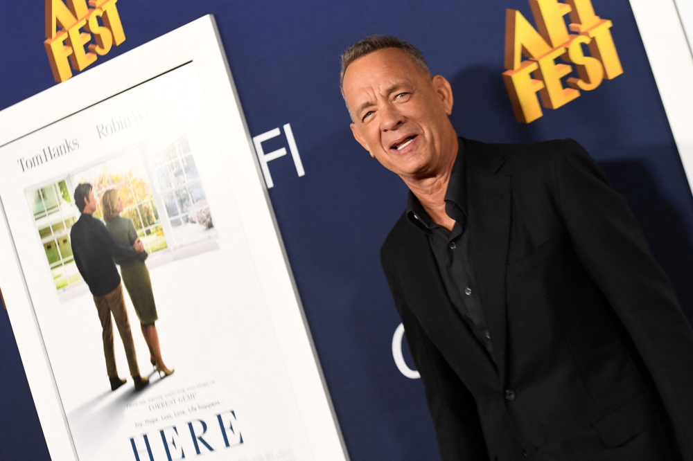 US actor Tom Hanks attends the world premiere of ‘Here’ during AFI Fest at the TCL Chinese Theatre in Hollywood October 25, 2024. — AFP pic