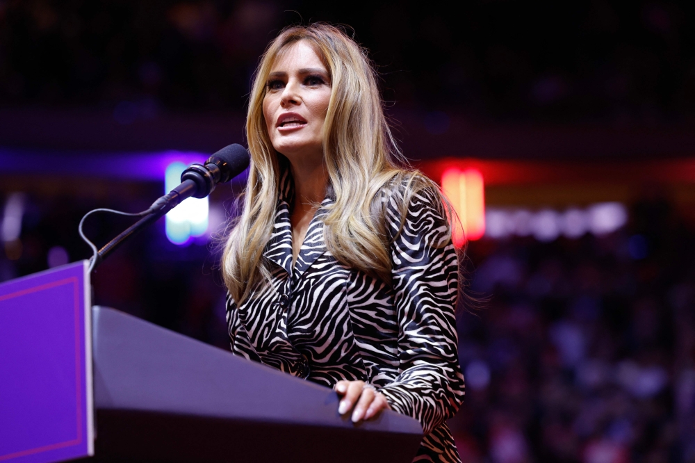 Former US first lady Melania Trump at a campaign rally for Republican presidential nominee, former US president Donald Trump at Madison Square Garden on October 27, 2024 in New York City. — AFP pic