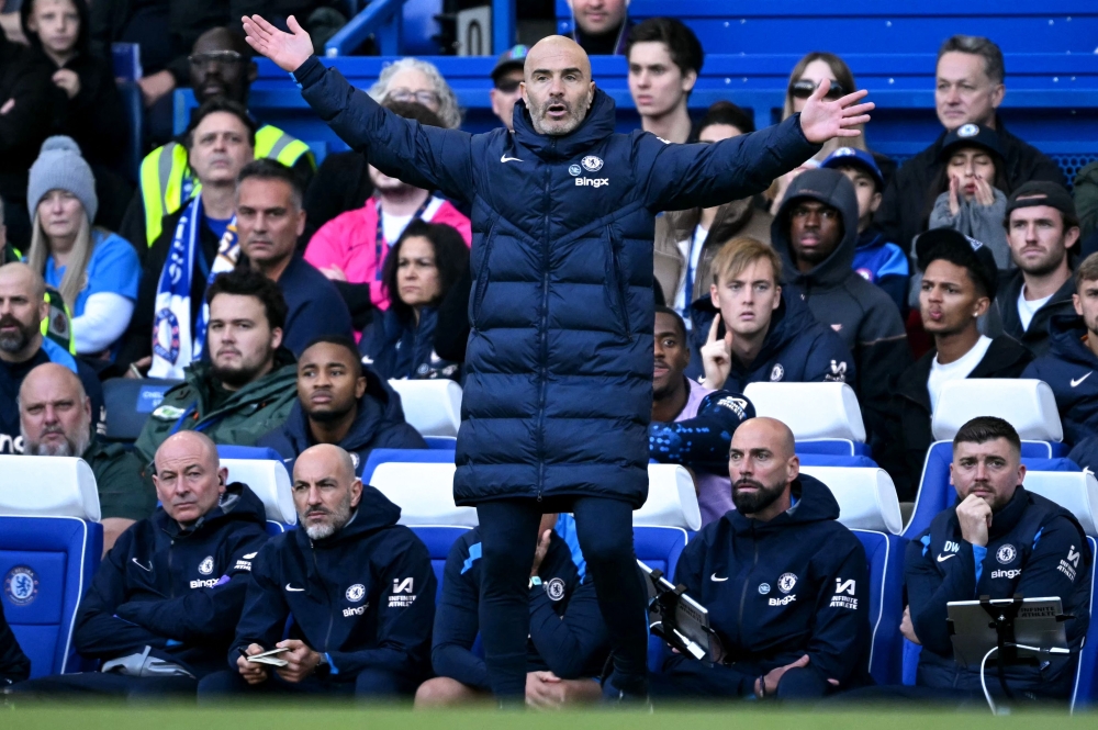 Chelsea's Italian head coach Enzo Maresca watches the players from the touchline during the English Premier League football match between Chelsea and Newcastle United at Stamford Bridge in London on October 27, 2024 — AFP pic