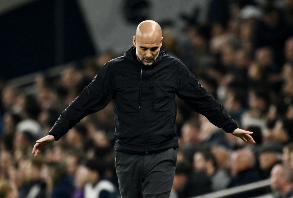 Manchester City’s manager Pep Guardiola said he has been left with 13 available players in his squad. — Reuters pic