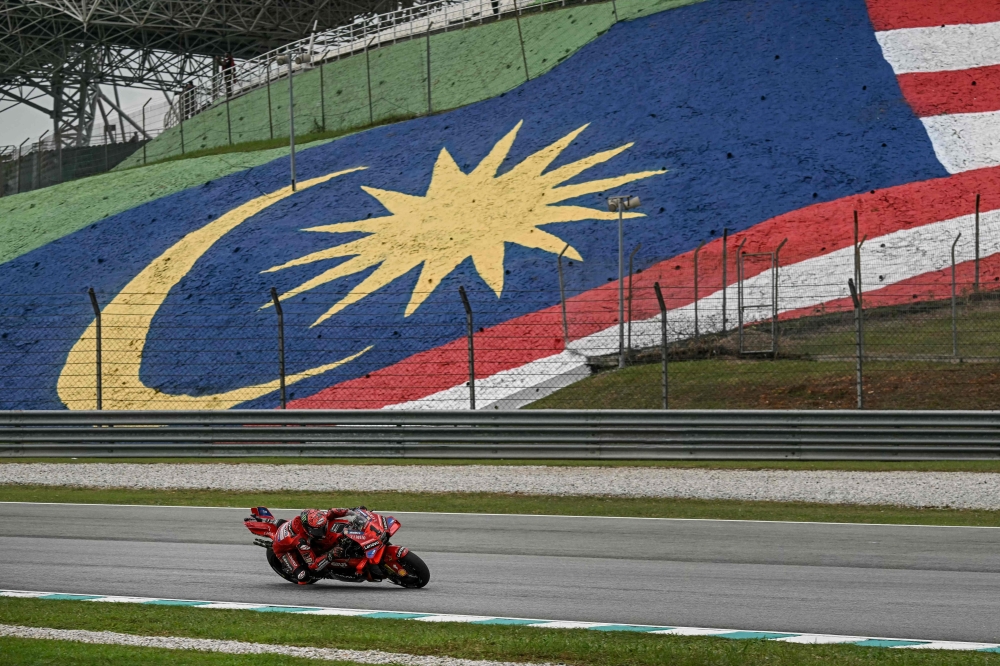 Ducati Lenovo Team’s Italian rider Francesco Bagnaia rides during the first free practice of the MotoGP Malaysian Grand Prix at the Sepang International Circuit in Sepang on November 1, 2024. — AFP pic 