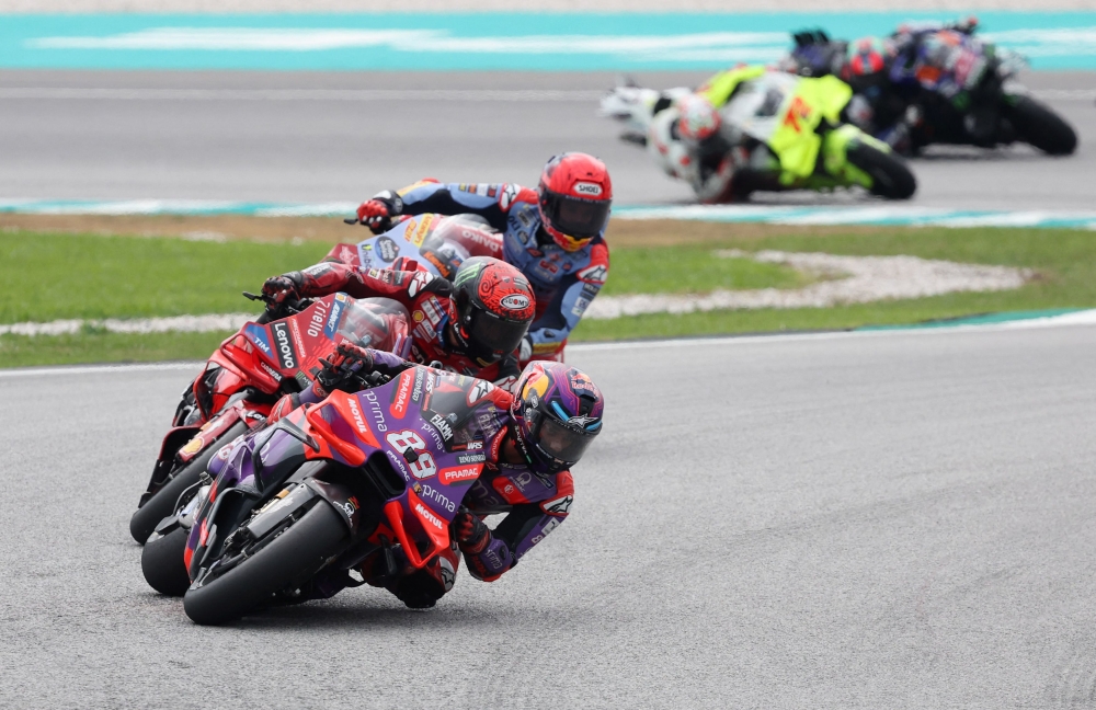 Ducati’s Francesco Bagnaia kept his MotoGP title defence alive with a victory at the Malaysian Grand Prix in Sepang on Sunday. — Reuters pic