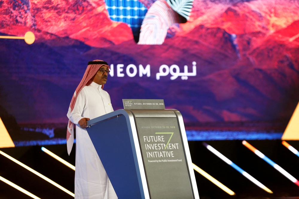 Nadhmi al-Nasr, who has since been replaced as CEO of the NEOM development project, speaks at investment conference in Riyadh, Saudi Arabia October 25, 2018. — Reuters pic