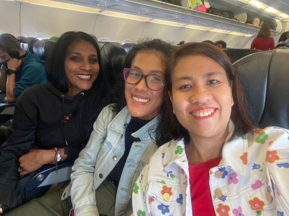 (From left) Geetha Kanny, Hazarina Zakaria and Gaythri Raman arrived for a four-day trip at Labuan Bajo on November 7. — Picture courtesy of Geetha Kanny