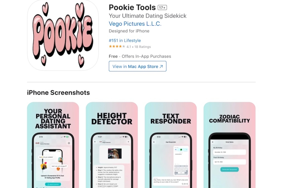 The 'Pookie Tools' app is a dating tool with a difference. — App Store screenshot