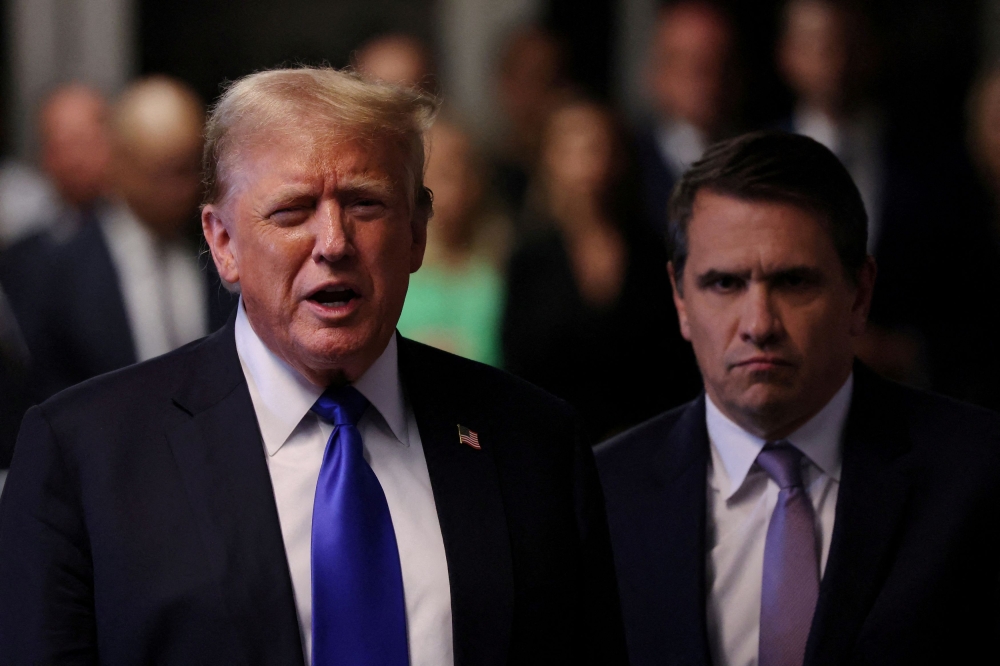 Former US President Donald Trump gives brief remarks alongside his attorney Todd Blanche after the conclusion of his hush money trial at Manhattan Criminal Court on May 30, 2024 in New York City. — Michael M. Santiago/Pool pic via Reuters  