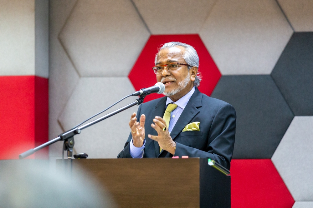 A file photograph shows Tan Sri Mohamed Shafee Abdullah speaking at a forum in Kuala Lumpur on February 20, 2024. —Picture by Raymond Manuel