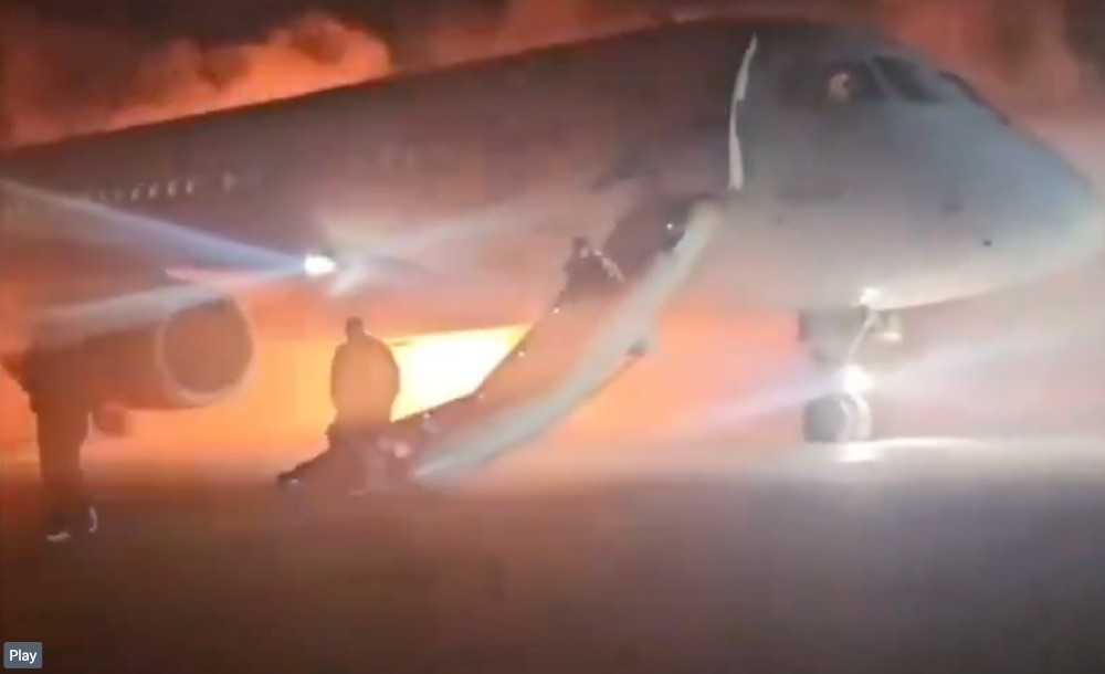 Passengers being evacuated from the Russian plane on Sunday at Antalya airport on Turkiye’s Mediterranean coast in this screengrab.