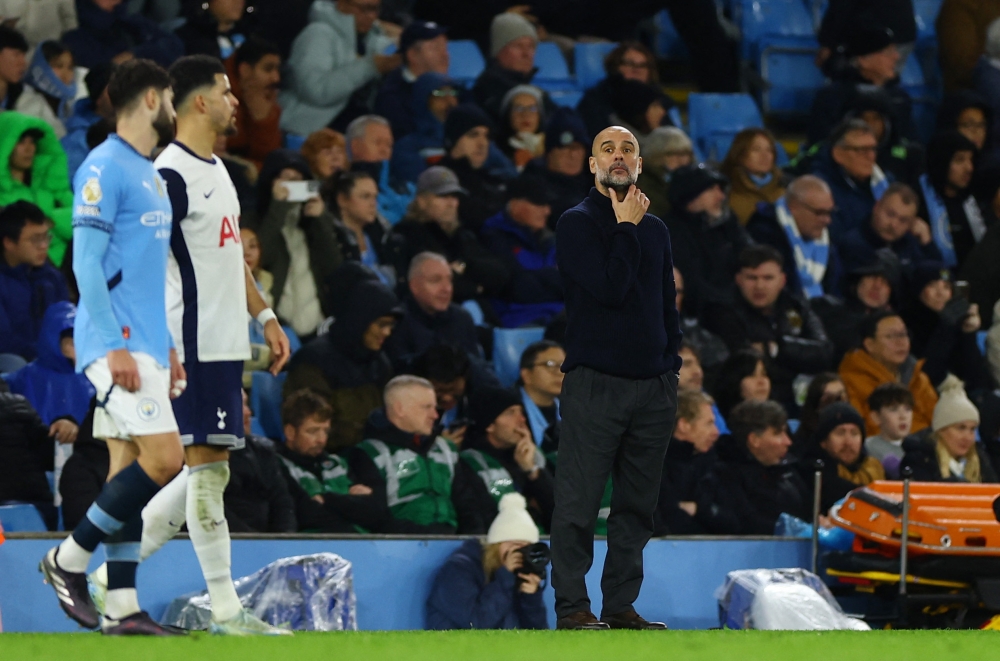 Manchester City manager Pep Guardiola reacts during the match against Tottenham Hotspur at Etihad Stadium, Manchester, November 23, 2024. –– Reuters pic 