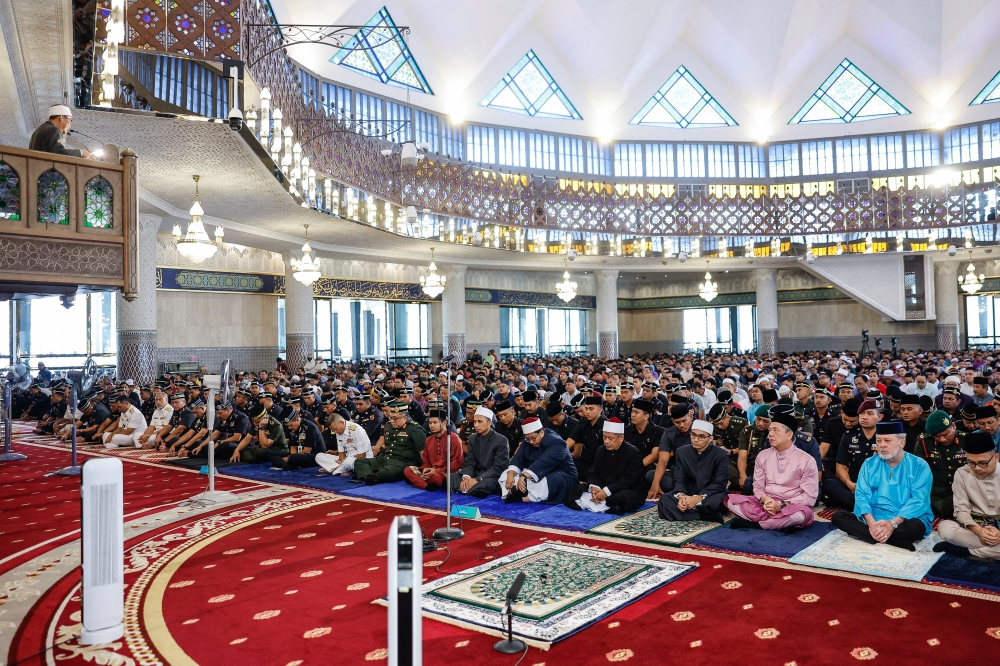 His Majesty Sultan Ibrahim, King of Malaysia, attends Friday prayers and listens to a special Friday sermon in conjunction with the Installation Ceremony of the 17th Yang di-Pertuan Agong at the National Mosque, July 19, 2024. — Bernama pic