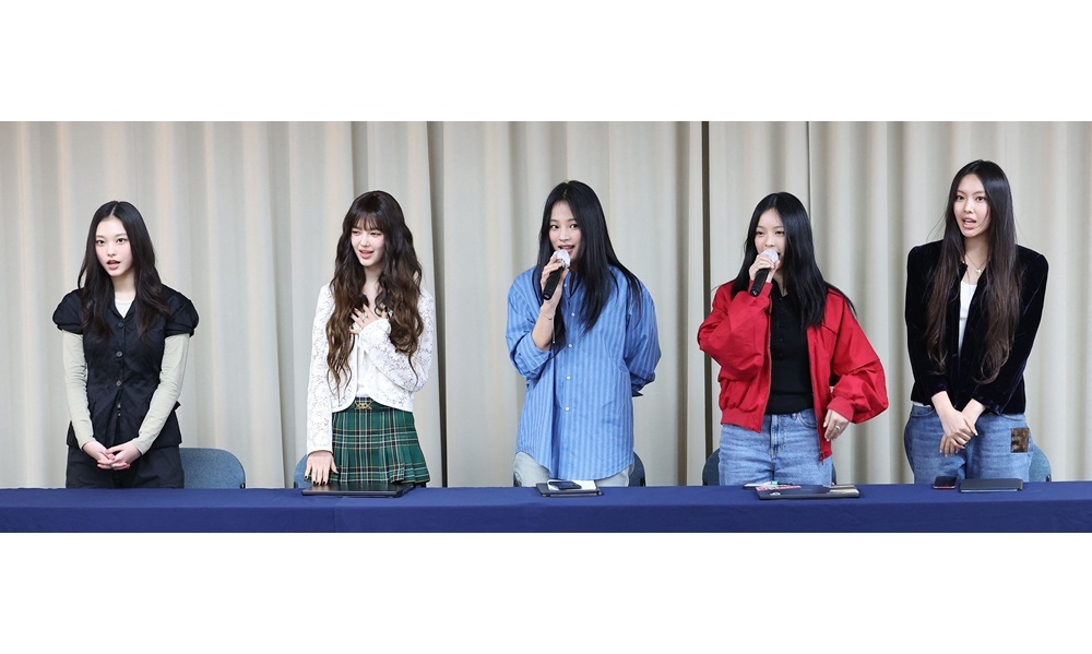 South Korean K-pop girl group NewJeans members (from left) Haerin, Danielle, Minji, Hanni and Hyein attend a press conference in Seoul on November 28, 2024. Chart-topping K-pop group NewJeans quit their label ADOR, citing the group faced ‘mistreatment’ due to the company. — Yonhap pic via AFP