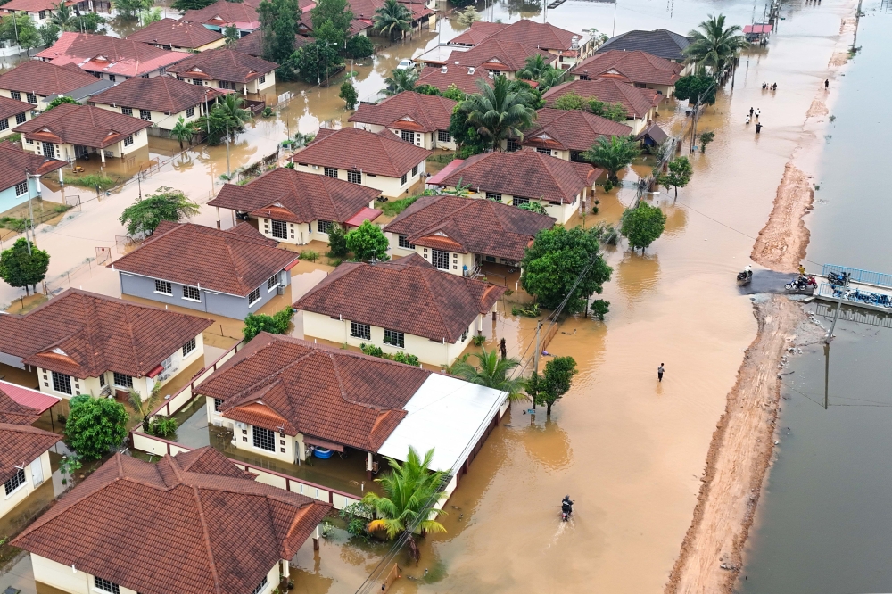 An aerial view shows the current flood situation in Kuala Nerus which has been inundated following heavy rain yesterday. — Bernama pic