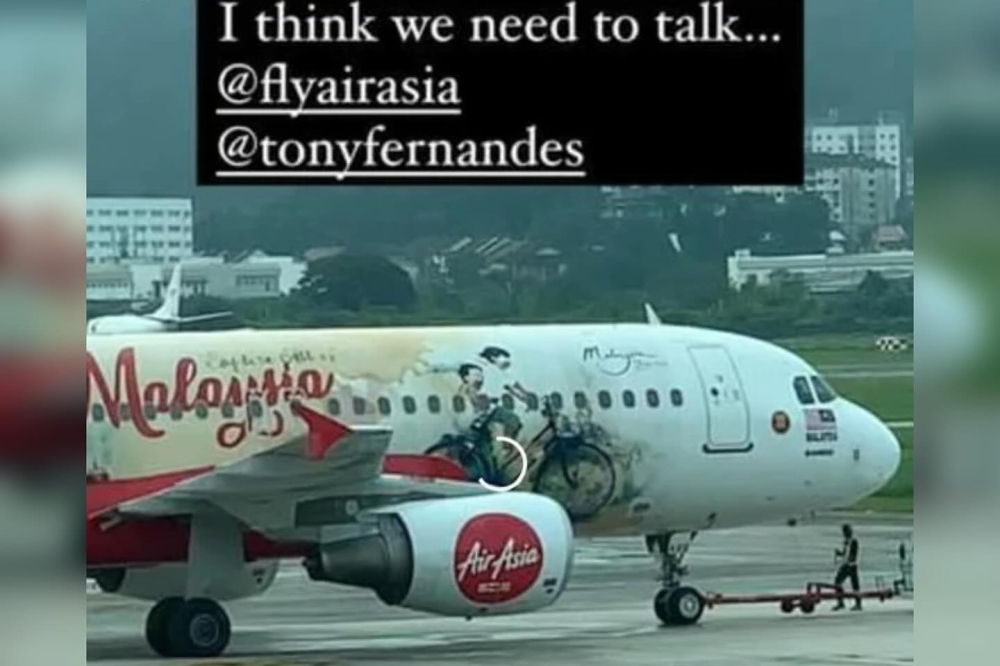 A screenshot of Ernest Zacharevic's Instagram Story after seeing his artwork on an AirAsia livery. Zacharevic, who gained fame for his street murals in Penang, expressed his determination to take further action if the airline continued to use his work without consent.