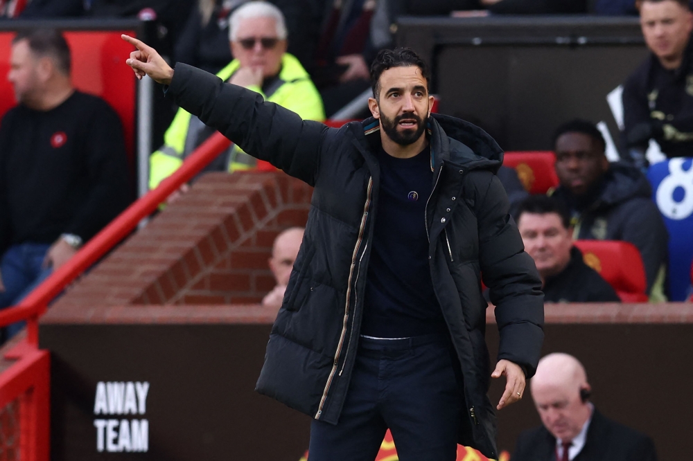 Manchester United's Portuguese head coach Ruben Amorim gestures on the touchline during the English Premier League football match between Manchester United and Everton at Old Trafford in Manchester, north west England, on December 1, 2024. — AFP pic