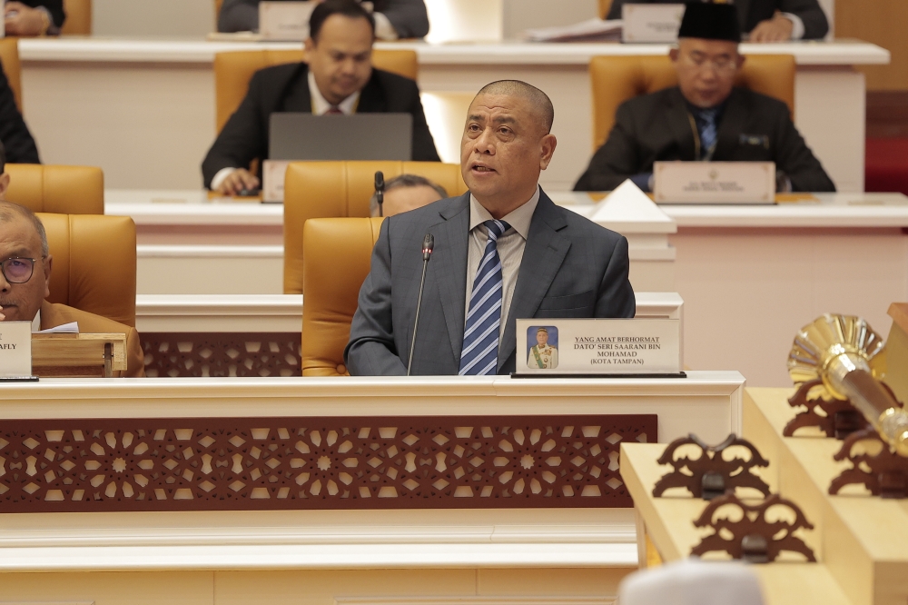 Perak Menteri Besar Datuk Seri Saarani Mohamad speaking at the State Assembly Sitting at Perak Darul Ridzuan Building in Ipoh, Perak. — Picture courtesy of Perak Menteri Besar Office’s media unit. 