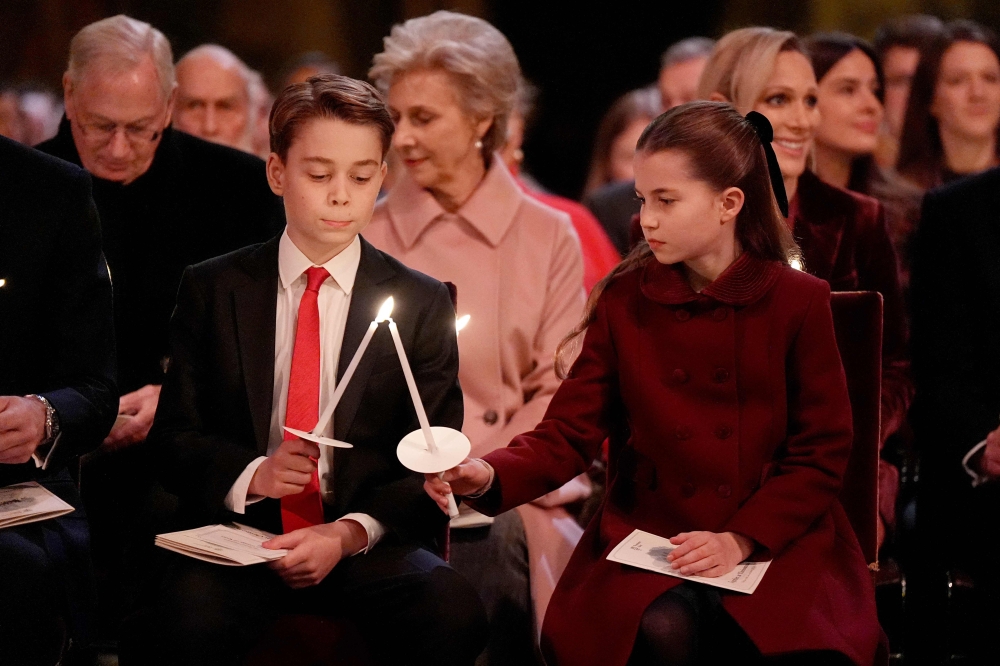 Prince George of Wales and Princess Charlotte of Wales at the service. 