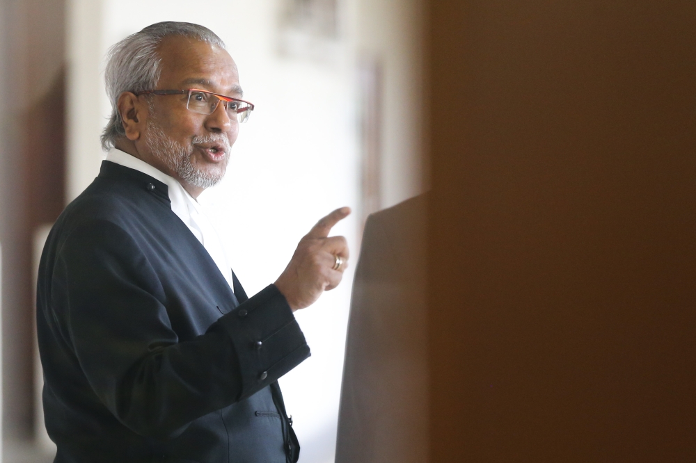 A file photograph shows lawyer Tan Sri Muhammad Shafee Abdullah at the Kuala Lumpur Court Complex. — Picture by Miera Zulyana