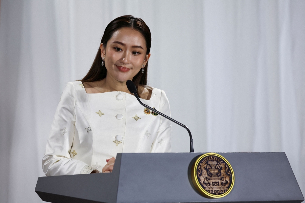 Thailand's Prime Minister Paetongtarn Shinawatra attends a press conference at the Pheu Thai party headquarters following a royal endorsement ceremony in Bangkok August 18, 2024. — Reuters pic  