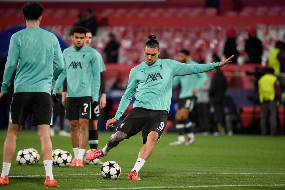 Liverpool's Uruguayan forward Darwin Nunez warms up before the UEFA Champions League, league phase football match between Girona FC and Liverpool FC at the Montilivi stadium in Girona on December 10, 2024. — AFP pic