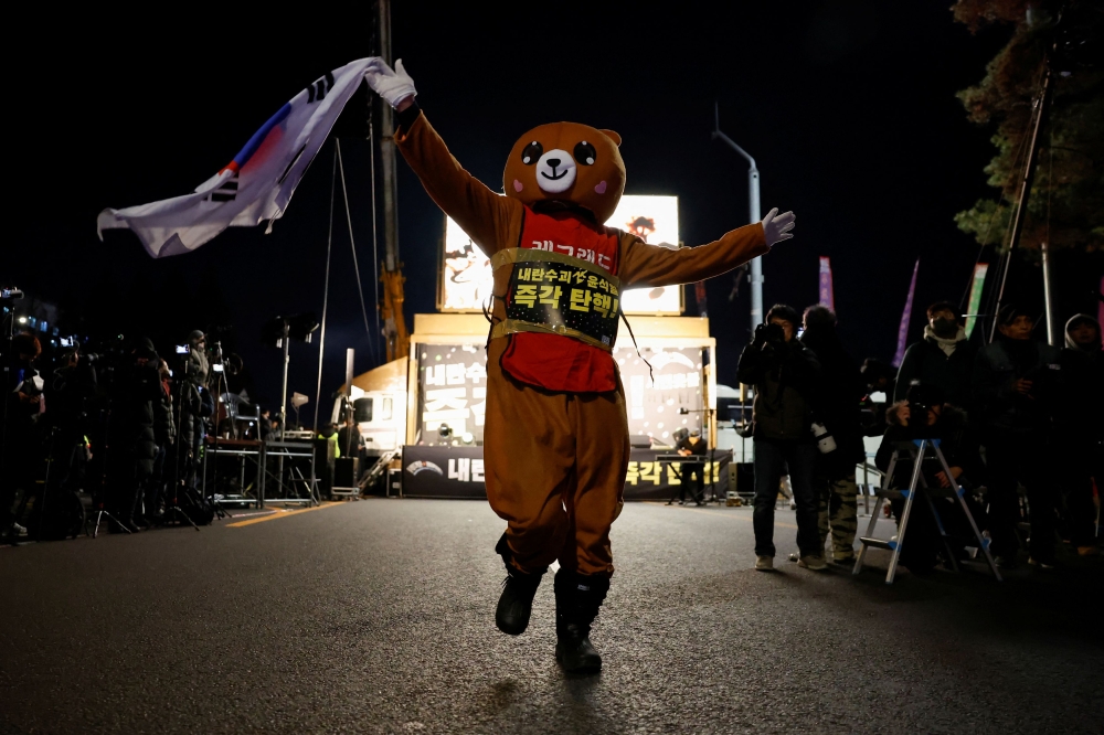 A protester wearing a costume takes part in a rally calling for the impeachment of South Korean President Yoon Suk Yeol in Seoul, South Korea, on December 13, 2024. — Reuters pic
