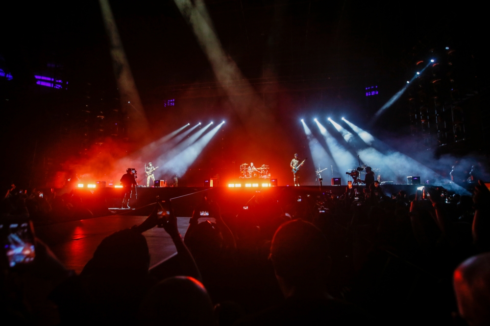 A file photograph shows British alternative rock band MUSE performing during their live concert at the Bukit Jalil Stadium in Kuala Lumpur on July 29, 2023. — Photo by Hari Anggara