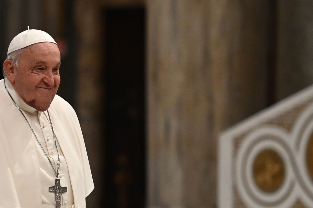 Pope Francis attends the third edition of the Living Nativity Scene of Rome of the Papal Basilica of Saint Mary Major, in Rome December 14, 2024. — AFP pic
