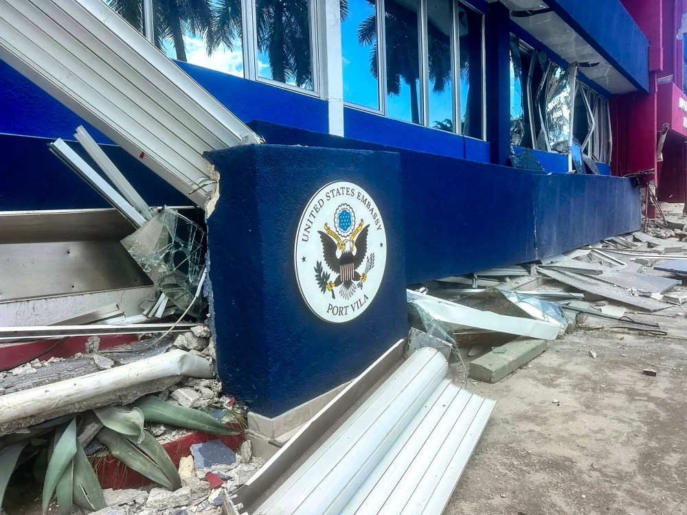 This handout image taken from the Facebook account of Michael Thompson on December 17, 2024 shows a general view of the damage incurred by the building housing the United States Embassy in Vanuatu’s capital Port Vila after a powerful earthquake hit the Pacific island. — AFP pic/Michael Thompson