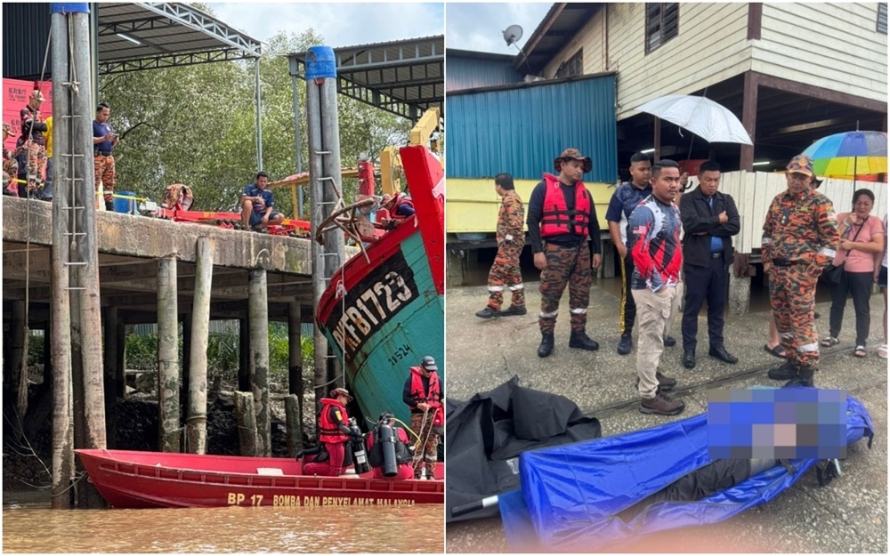 A fisherman who fell from a boat at the TSL Fishery Jetty, Sungai Perak in Hutan Melintang on Monday was found drowned yesterday. — Picture courtesy of the Perak Fire and Rescue Department 