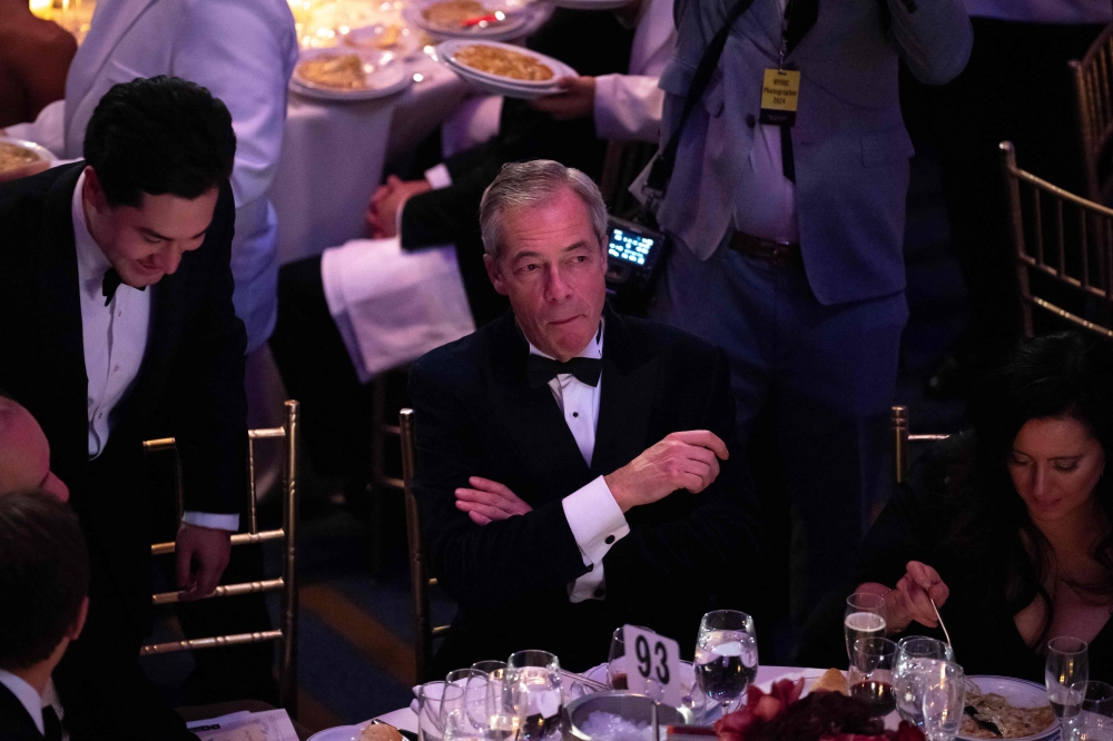 Nigel Farage, Member of Parliament of the United Kingdom and a Trump supporter, attends the New York Young Republican Club’s Annual Gala at Cipriani’s Wall Street in New York City on December 15, 2024. — AFP