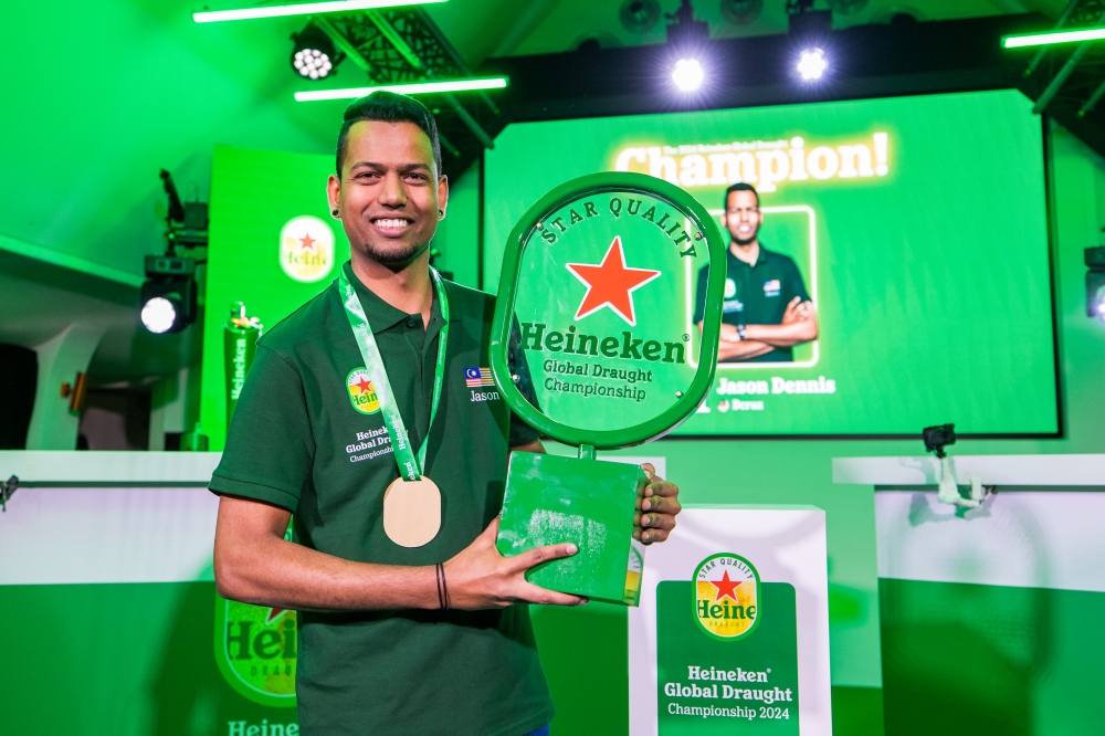 Jason Dennis Dcruz of The Olive Tree Group was crowned as winner at the Heineken Global Draught Championship in Amsterdam. — Image courtesy of Heineken