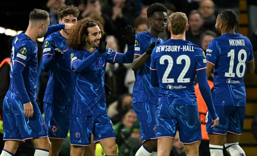 Chelsea's Spanish defender Marc Cucurella celebrates scoring the team's fifth goal during the UEFA Europa Conference League football match between Chelsea and Shamrock Rovers at Stamford Bridge in London on December 19, 2024. — AFP pic