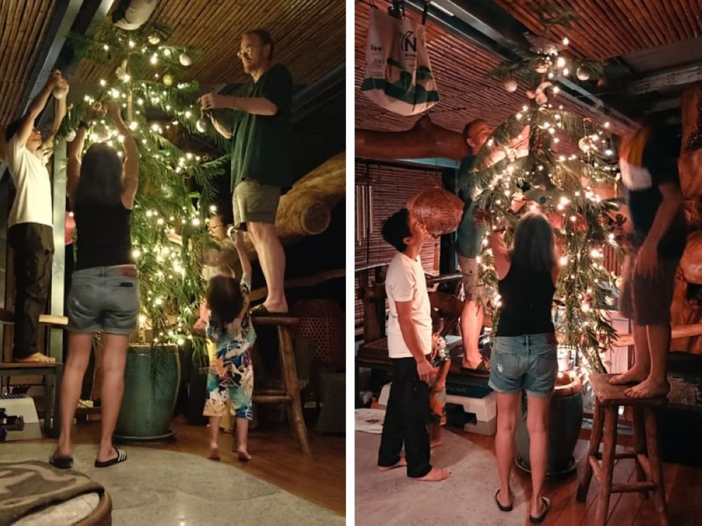 Among the most memorable traditions of Christmas for Filzilah and her family is decorating a live tree with her host’s family. — Picture courtesy of Filzilah JamJam