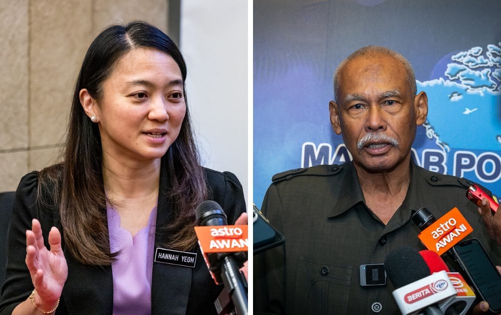 The High Court today dismissed a defamation suit filed by Segambut Member of Parliament Hannah Yeoh (left) against former Inspector-General of Police Tan Sri Musa Hassan (right) over remarks he made during a forum at Universiti Teknologi MARA (UiTM) four years ago. — Pictures by Firdaus Latif and Devan Manuel