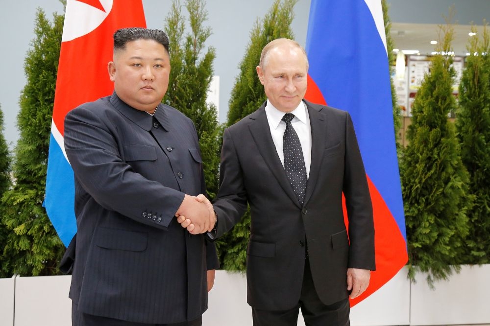File photo of Russian President Vladimir Putin and North Korean leader Kim Jong-un meeting in 2019. Pyongyang has sent thousands of troops to reinforce the Russian military. — Reuters