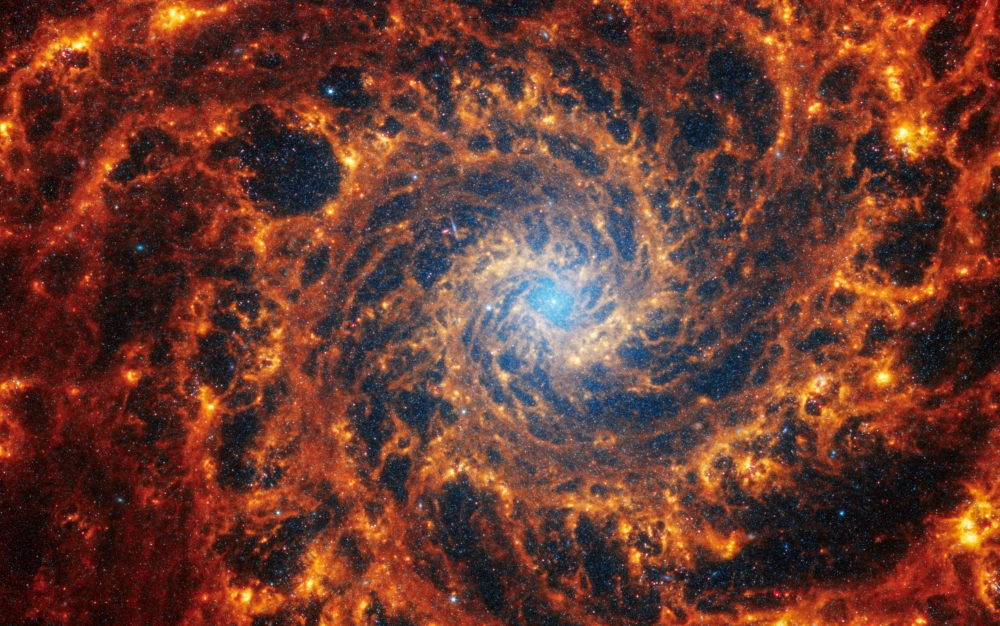 Spiral galaxy NGC 628, located 32 million light-years away from Earth, is seen in an undated image from the James Webb Space Telescope. — Nasa, ESA, CSA, STScI, Janice Lee (STScI), Thomas Williams (Oxford), and the PHANGS team handout pic via Reuters