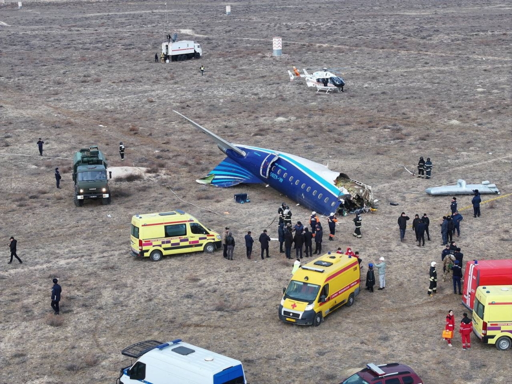 A drone view shows the crash site of an Azerbaijan Airlines passenger plane near the city of Aktau, Kazakhstan December 25, 2024. — Reuters pic