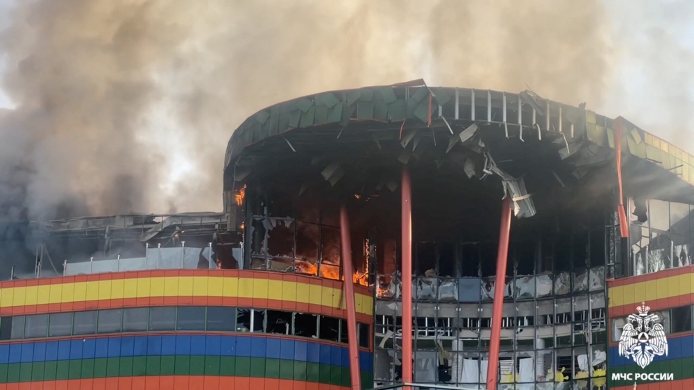 Smoke billows during a fire following an explosion in a shopping mall in Vladikavkaz, Russia December 25, 2024. — Russian Emergencies Ministry handout pic via Reuters 