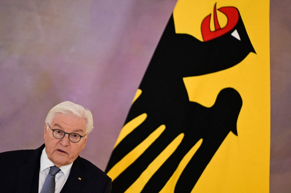 German President Frank-Walter Steinmeier delivers a speech on his decision to dissolve the parliament at Bellevue Palace in Berlin on December 27, 2024. German President Frank-Walter Steinmeier dissolved parliament and confirmed the expected date for the early general election prompted by the collapse of Olaf Scholz's government last month. — AFP pic