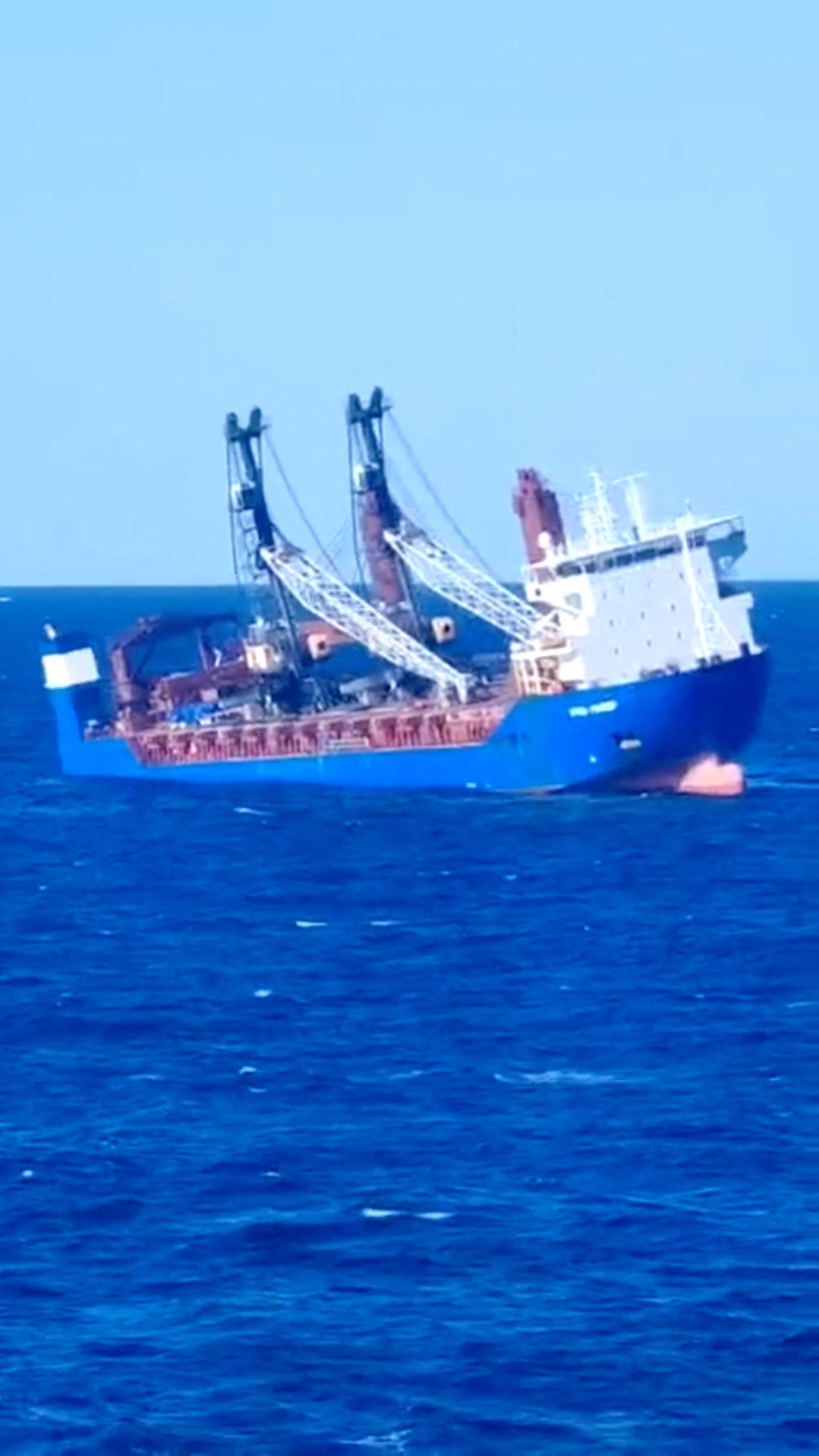 Russian cargo ship Ursa Major, which the Russian Foreign Ministry said sank in the Mediterranean Sea between Spain and Algeria after an explosion in its engine room, lists in this still image obtained from a video released December 23, 2024. — Social media pic via Reuters 