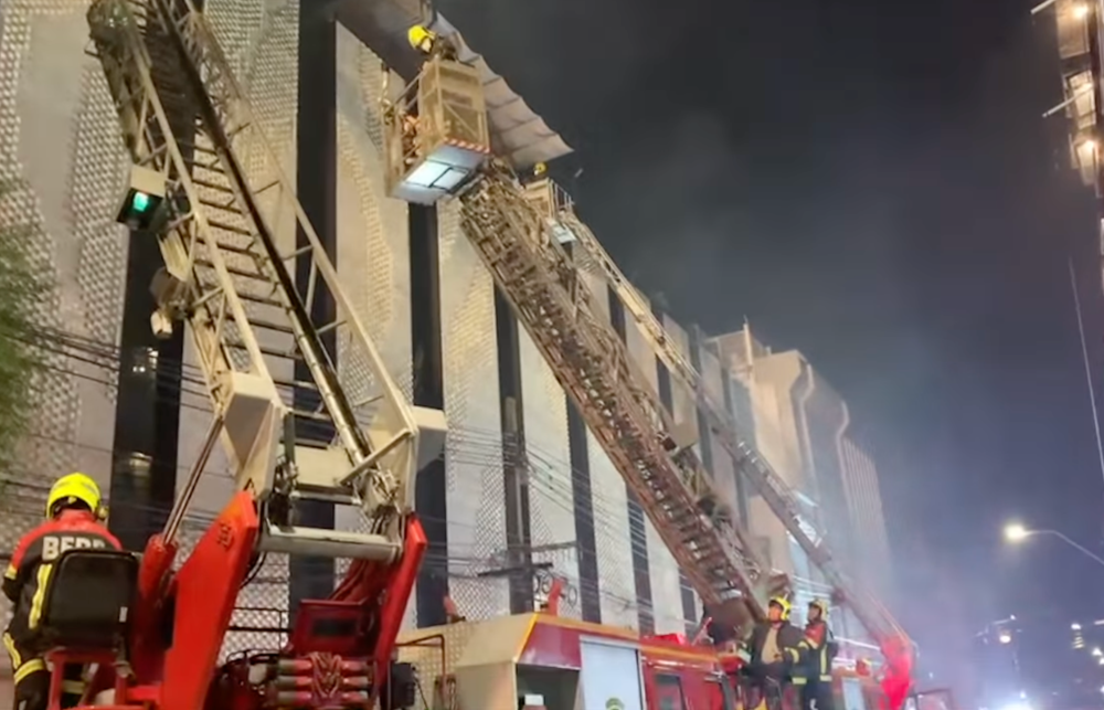 The fire broke out at a six-story hotel near Bangkok’s popular backpacker area of Khao San Road last night. — Screengrab from Facebook video