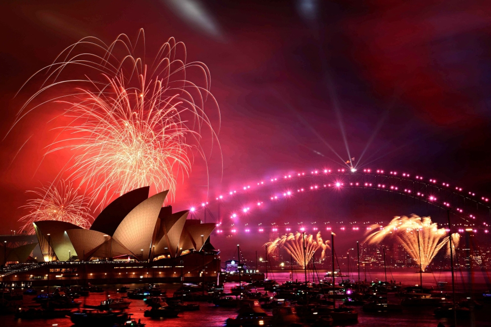 The 9pm fireworks explode during New Year’s Eve celebrations in Sydney, Australia, December 31, 2024. — Reuters pic