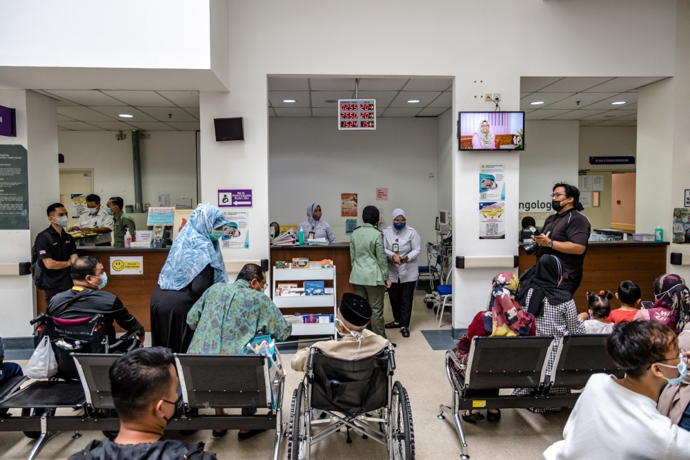 A file photograph shows people waiting at the Tuanku Mizan Military Hospital in Kuala Lumpur on September 27, 2022. — Picture by Firdaus Latif