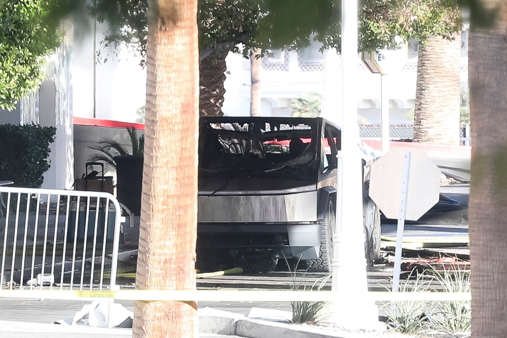 The Tesla Cybertruck after it caught fire and exploded outside the lobby of President-elect Donald Trump's hotel. — AFP