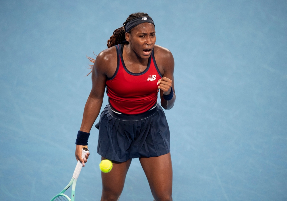 Coco Gauff of the US reacts during her semi final match against Czech Republic's Karolina Muchova at the United Cup semi-finals between United States and Czech Republic at the Rosewall Arena, Sydney January 4, 2025. — Reuters pic  