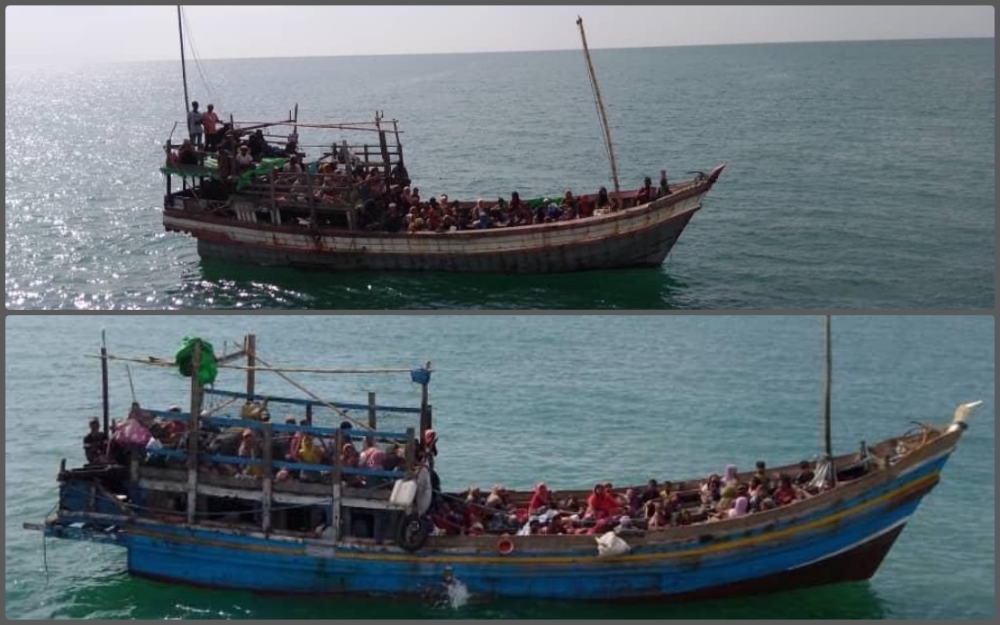 The Malaysian Maritime Enforcement Agency (MMEA) intercepted two boats carrying nearly 300 undocumented Myanmar nationals off the southwest coast of Pulau Rebak, Langkawi, yesterday. — Bernama pic